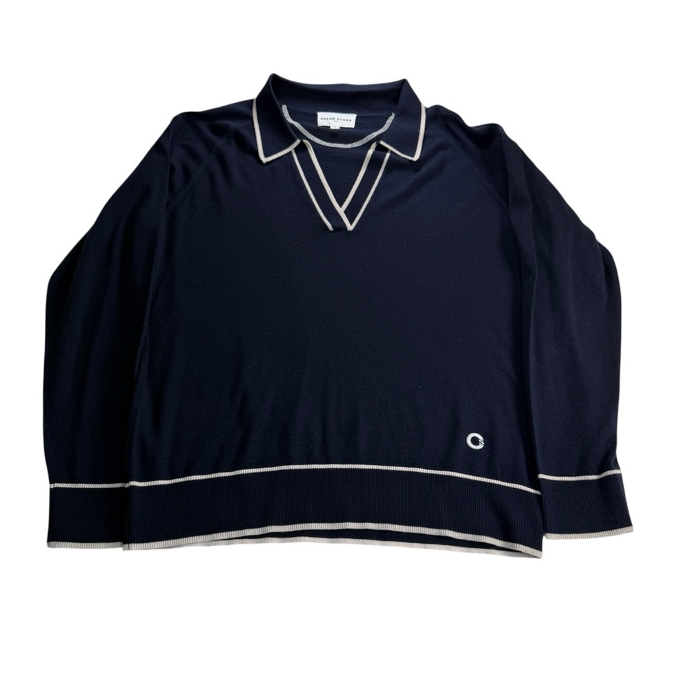 Chloé‎ Stora dark navy blue long-sleeve polo shirt sweater 100% merino wool